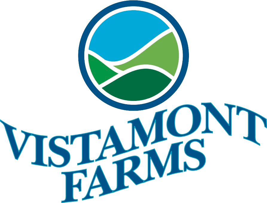 Vistamont Farms logo: rolling green hills under a blue sky
